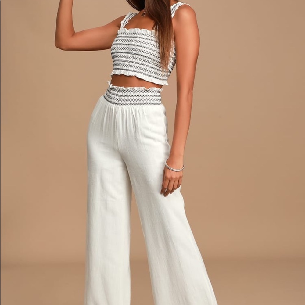 White Smocked Two-Piece Jumpsuit
